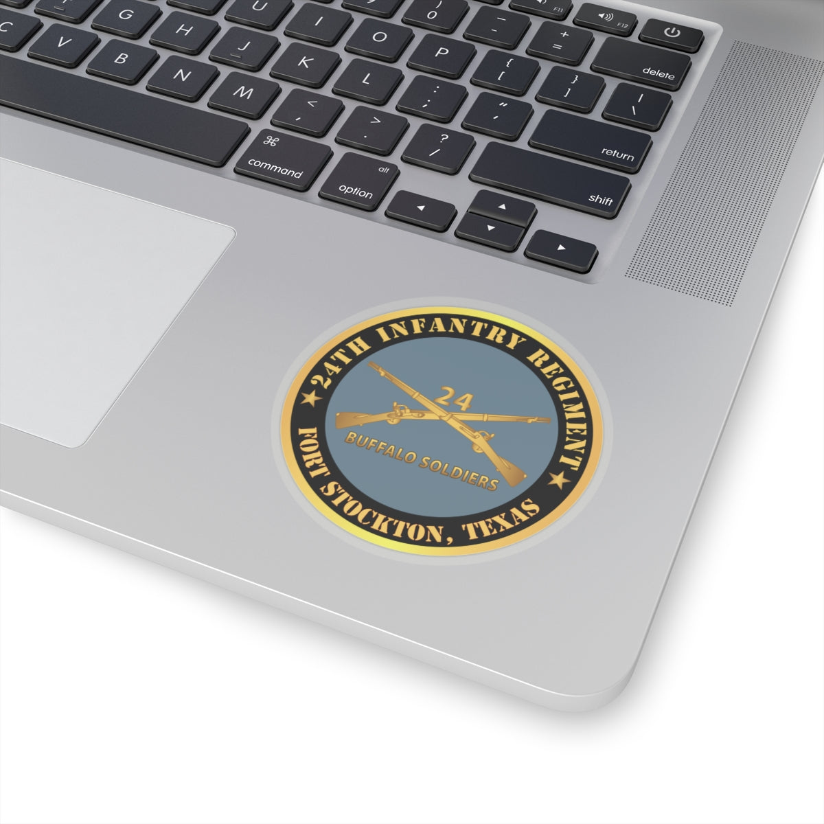 Kiss-Cut Stickers - Army - 24th Infantry Regiment - Fort Stockton, TX - Buffalo Soldiers w Inf Branch X 300