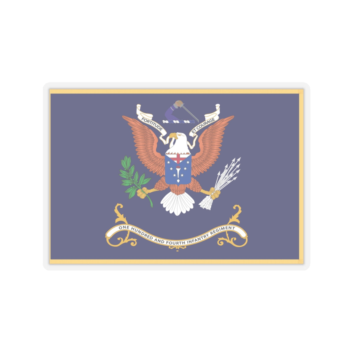 Kiss-Cut Stickers - Army - Regimental Colors - 104th Infantry Regiment - FORTITUDE ET COURAGE Flag w Fringe X 300