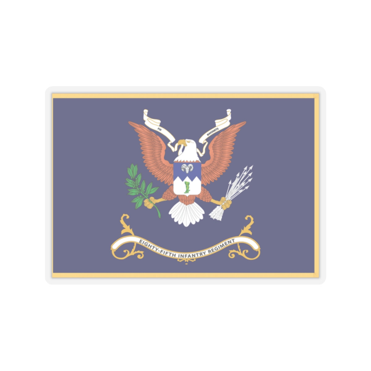 Kiss-Cut Stickers - Army - Regimental Colors - 85th Infantry Regiment - FIX BAYONETS Flag w Fringe X 300
