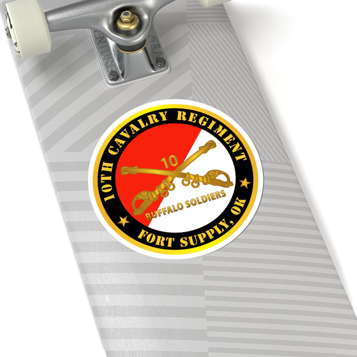 Kiss-Cut Stickers - Army - 10th Cavalry Regiment - Fort Supply, OK - Buffalo Soldiers w Cav Branch