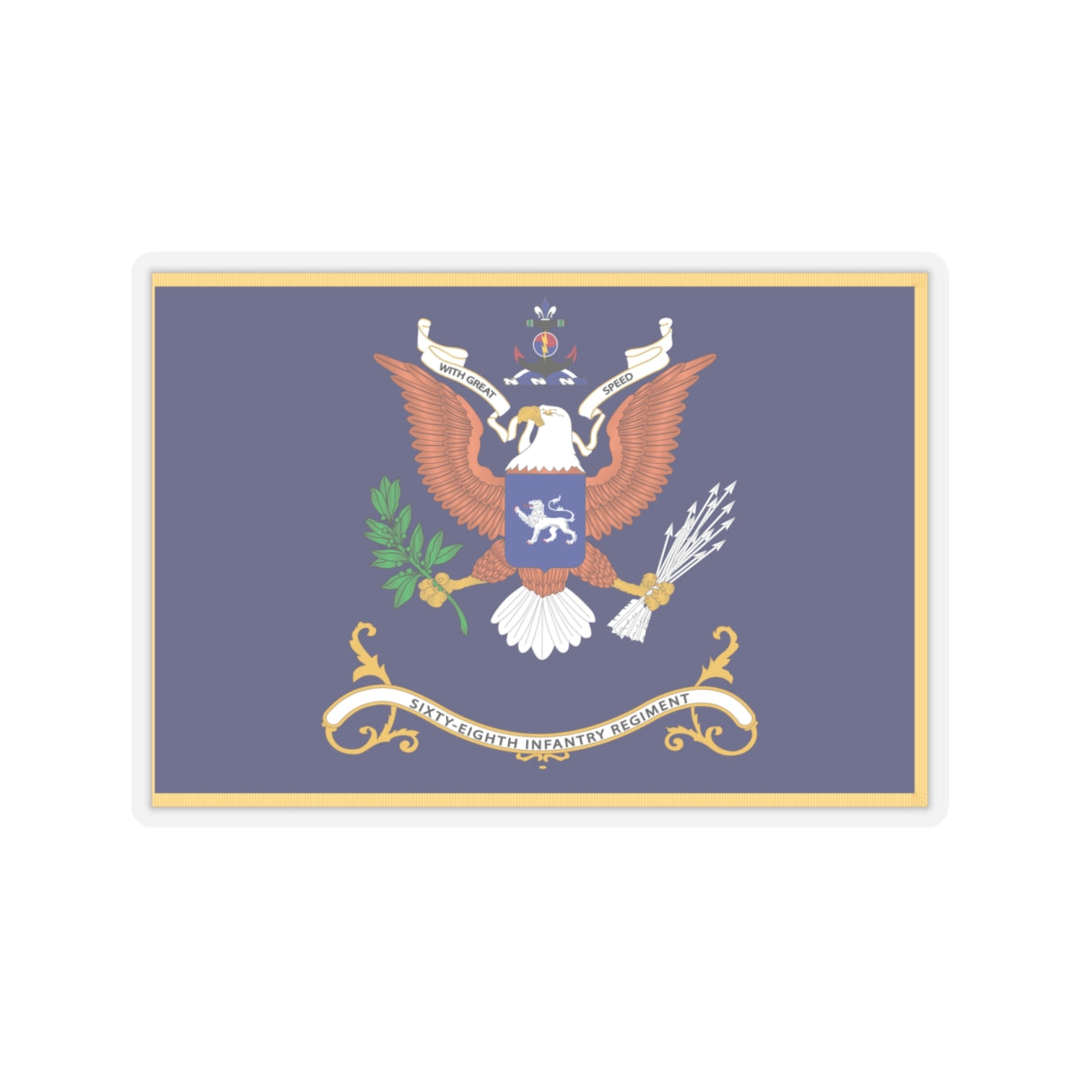 Kiss-Cut Stickers - Army - Regimental Colors - 68th Infantry Regiment - WITH GREAT SPEED Flag w Fringe X 300