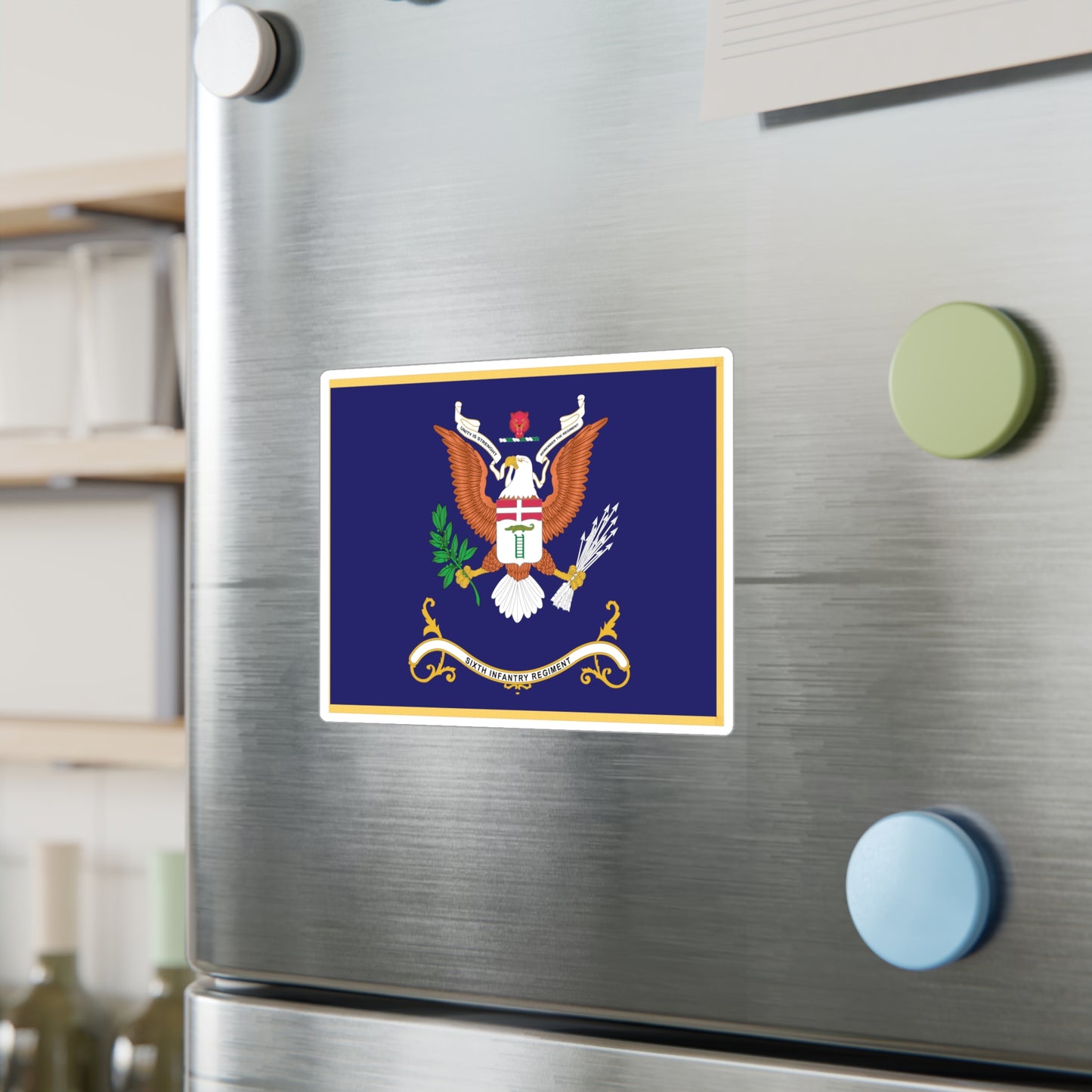 Kiss-Cut Vinyl Decals - Army - Regimental Colors - 6th Infantry Regiment - UNITY IS STRENGTH - Flag w Fringe X 300