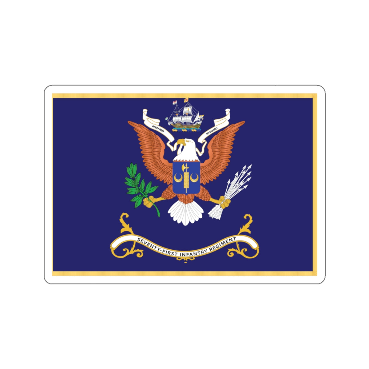 Kiss-Cut Stickers - Army - Regimental Colors - 71st Infantry Regiment - PREPARED TO GUARD Flag w Fringe X 300