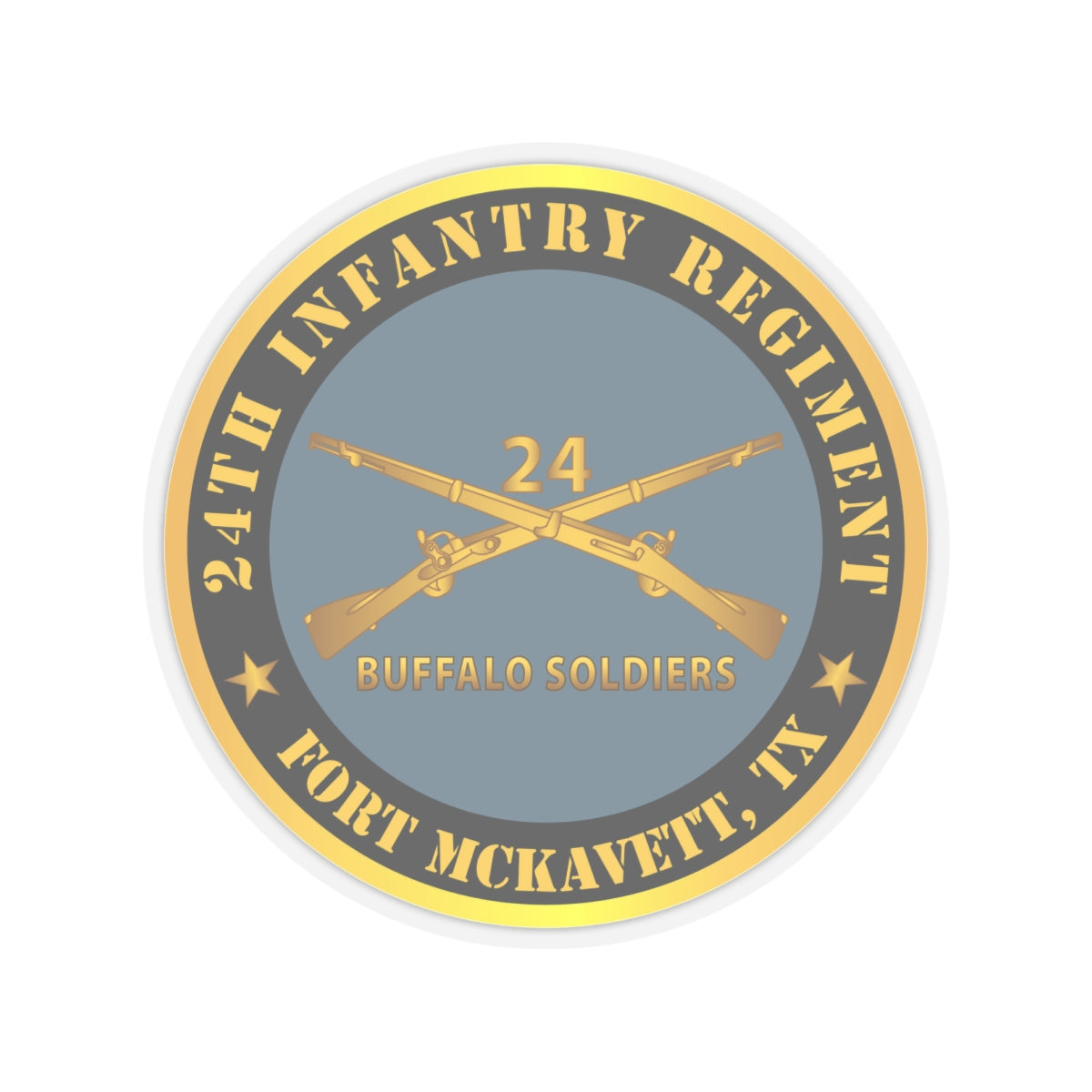 Kiss-Cut Stickers - Army - 24th Infantry Regiment - Fort McKavett, TX - Buffalo Soldiers w Inf Branch