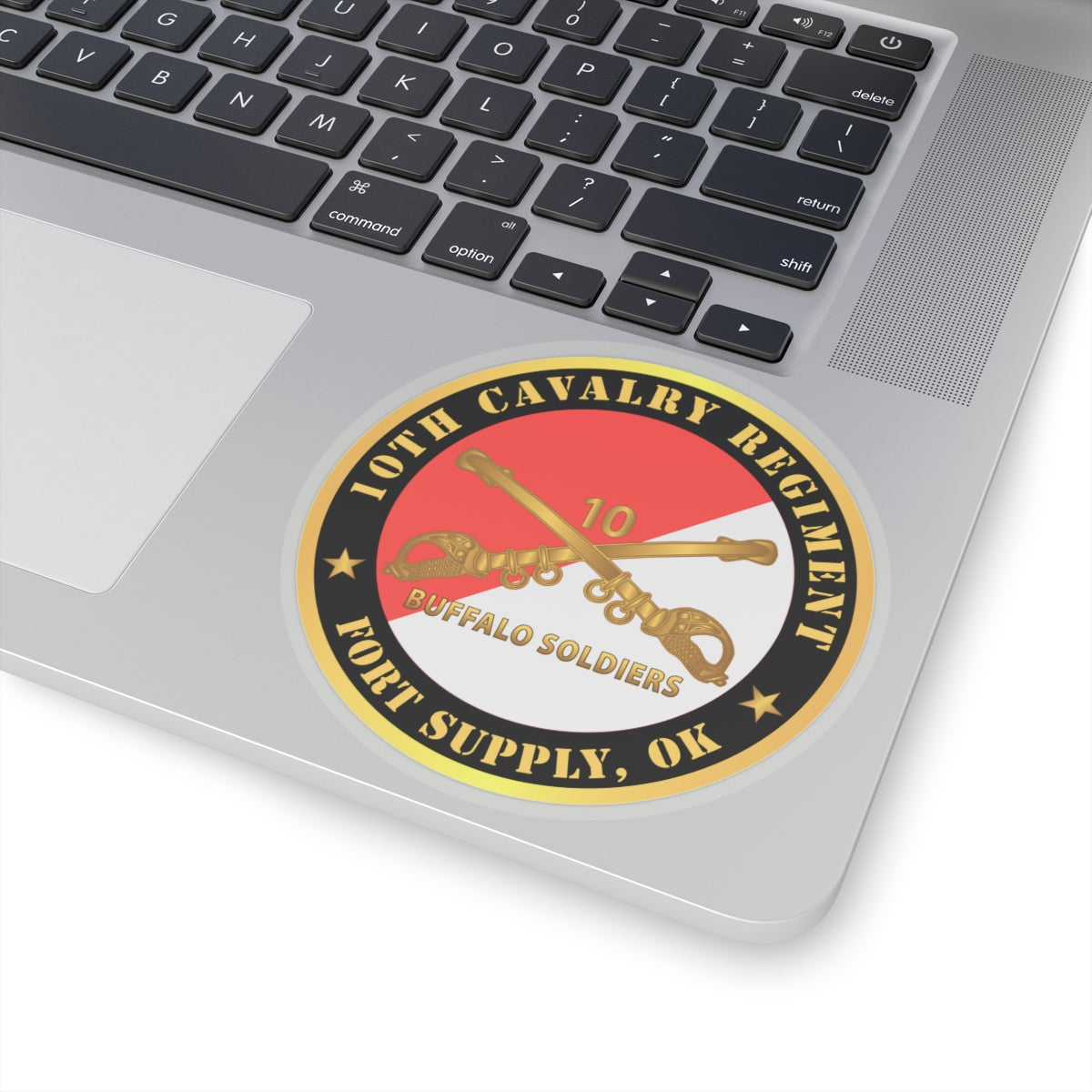 Kiss-Cut Stickers - Army - 10th Cavalry Regiment - Fort Supply, OK - Buffalo Soldiers w Cav Branch