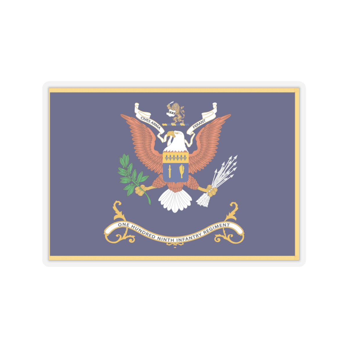 Kiss-Cut Stickers - Army - Regimental Colors - 109th Infantry Regiment - CIVES ARMA FERANT Flag w Fringe X 300