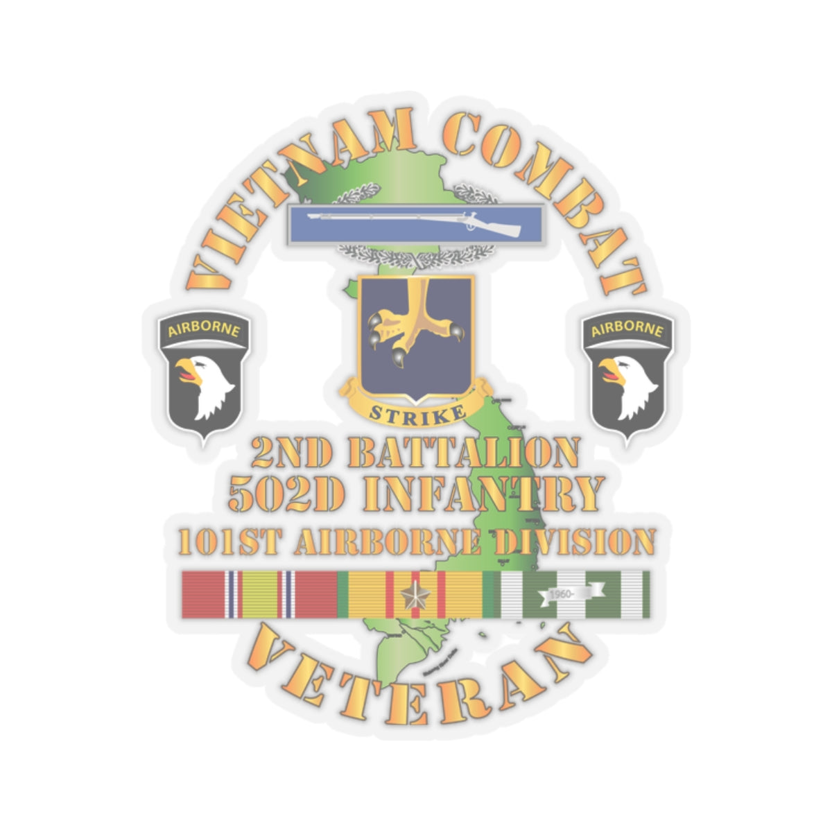 Kiss-Cut Stickers - Army - Vietnam Combat Vet - 2nd Bn 502nd Infantry - 101st Airborne Div SSI