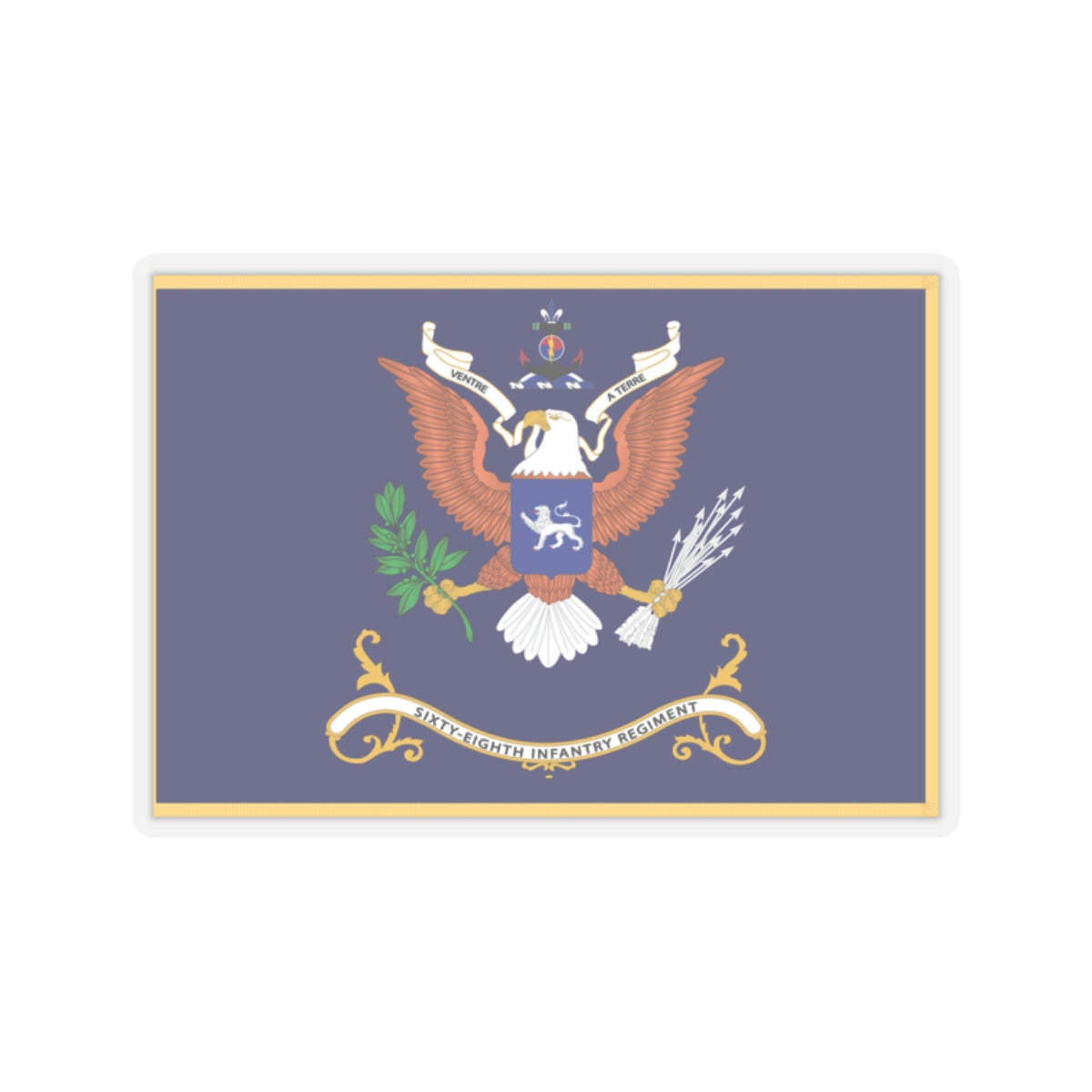 Kiss-Cut Stickers - Army - Regimental Colors - 68th Infantry Regiment - VENTRE A TERRE Flag w Fringe X 300