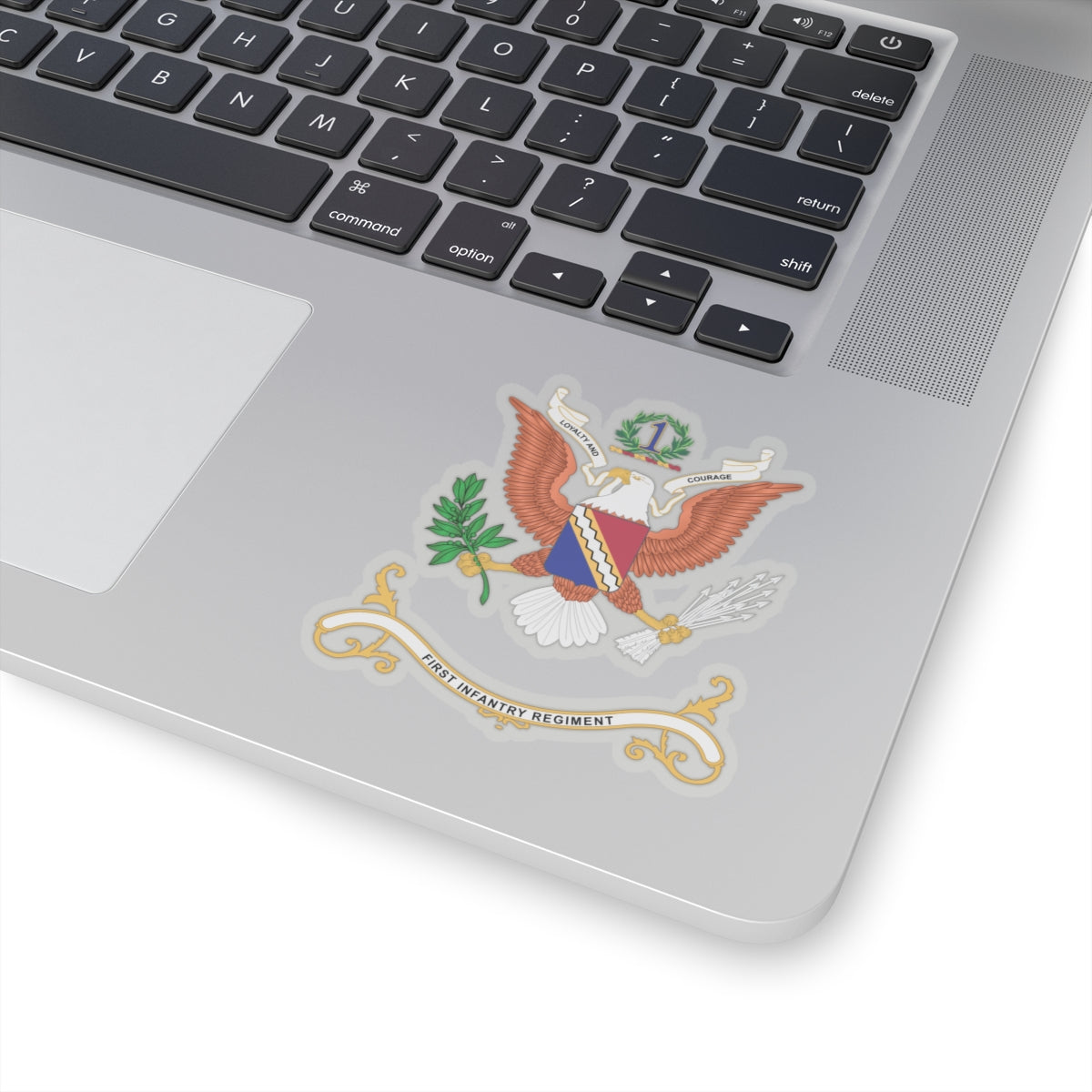 Kiss-Cut Stickers - Army - Regimental Colors - 1st Infantry Regiment -- LOYALTY AND COURAGE - Infantry Branch - Flag w Fringe X 300