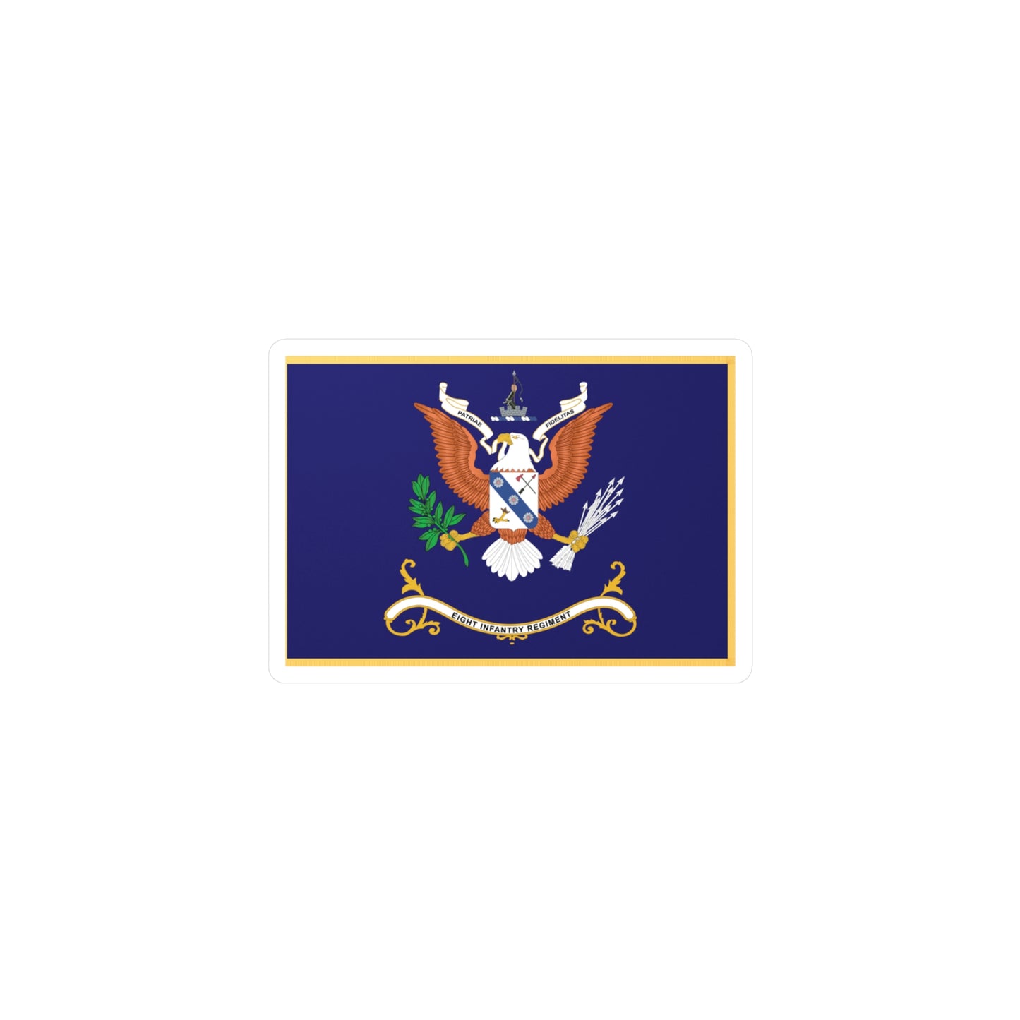 Kiss-Cut Vinyl Decals - Army - Regimental Colors - 8th Infantry Regiment - PATRIAE FIDELITAS - Flag w Fringe X 300