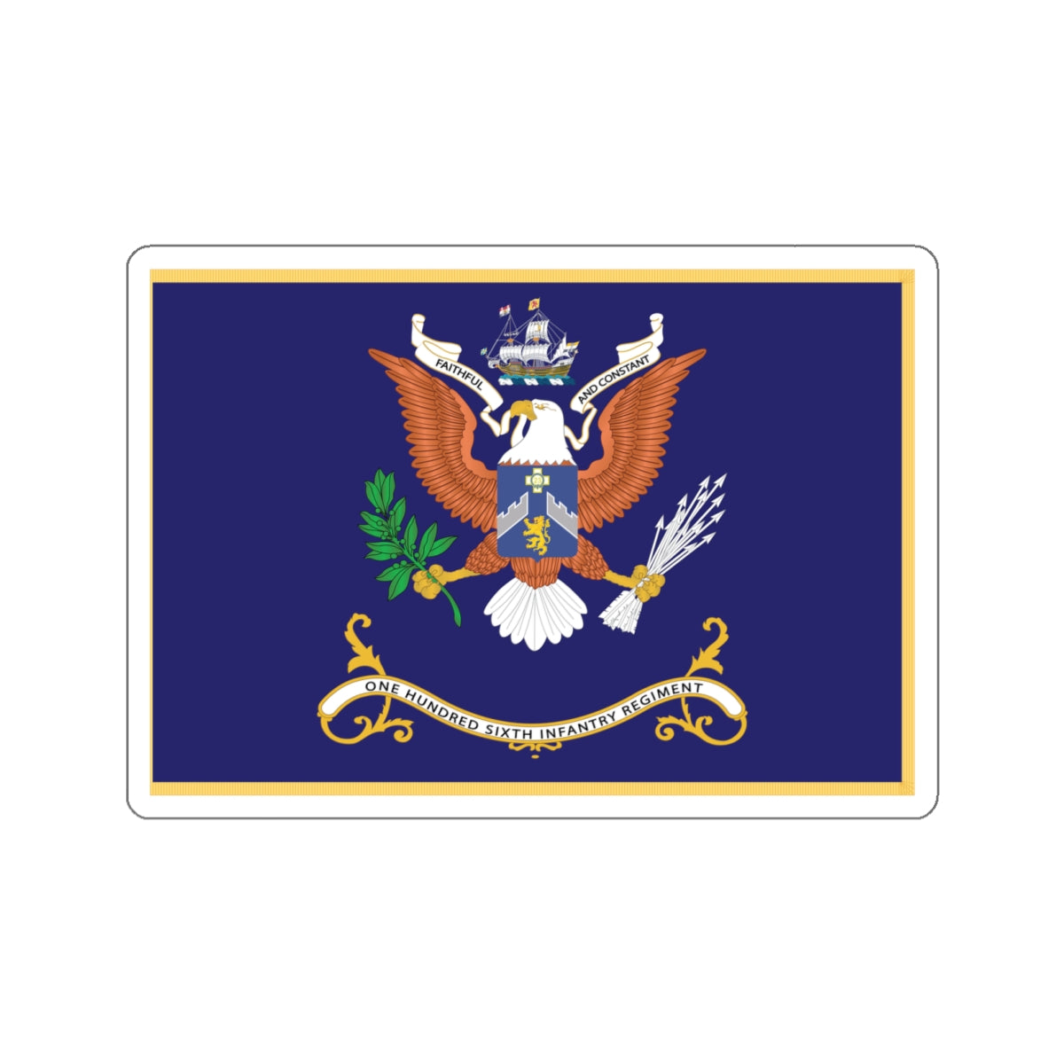 Kiss-Cut Stickers - Army - Regimental Colors - 106th Infantry Regiment - FAITHFUL AND CONSTANT Flag w Fringe X 300