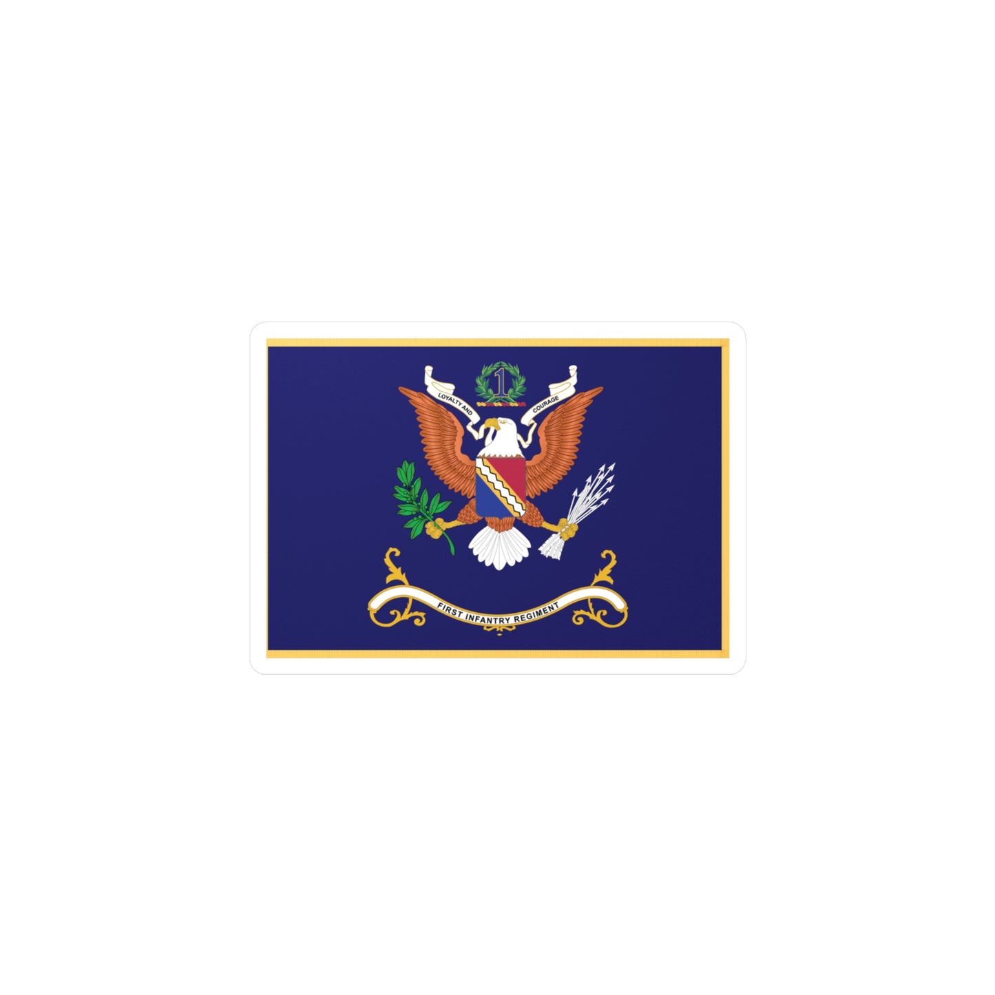 Kiss-Cut Vinyl Decals - Army - Regimental Colors - 1st Infantry Regiment -- LOYALTY AND COURAGE - Infantry Branch - Flag w Fringe X 300