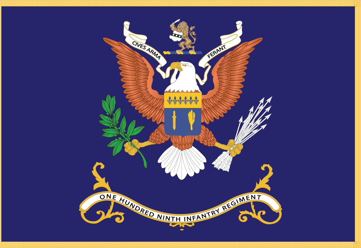 Rectangle Flags - Army - Regimental Colors - 109th Infantry Regiment - CIVES ARMA FERANT Flag w Fringe X 300