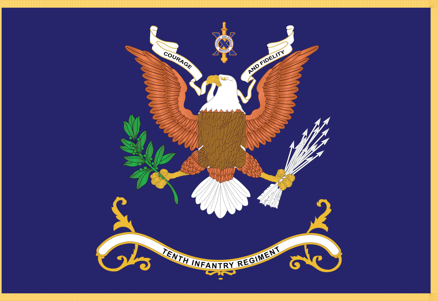 Rectangle Flags - Army - Regimental Colors - 10th Infantry Regiment - COURAGE AND FIDELITY X 300