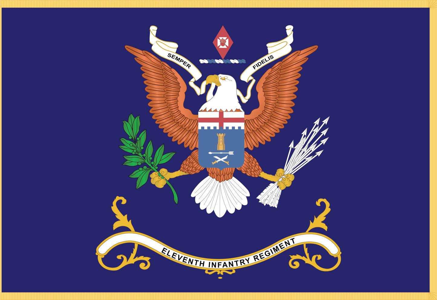 Rectangle Flags - Army - Regimental Colors - 11th Infantry Regiment - SEMPER FIDELIS X 300