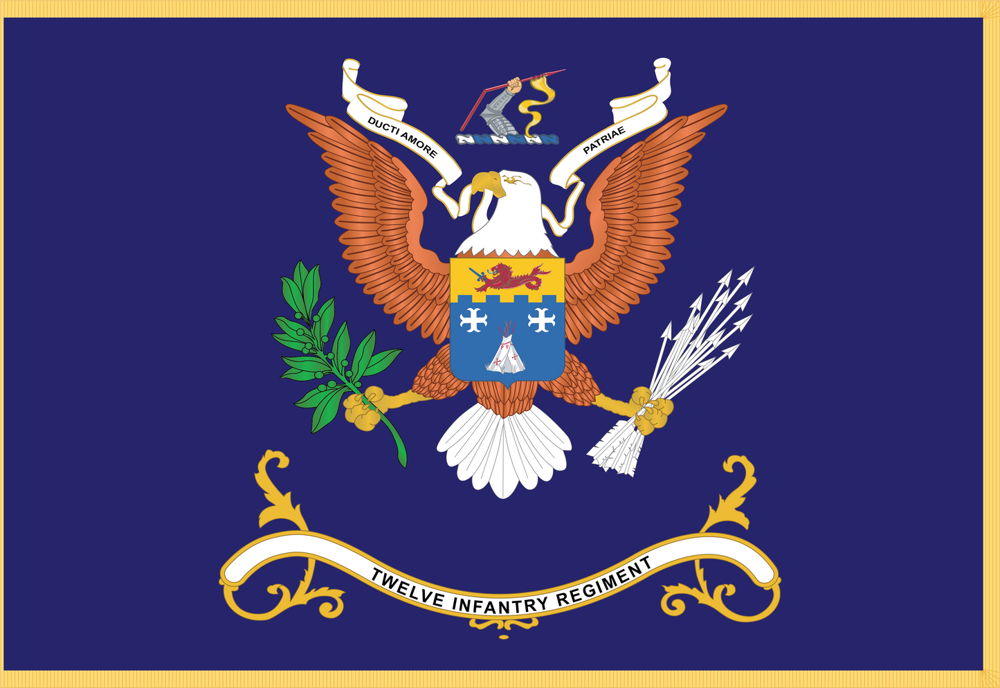 Rectangle Flags - Army - Regimental Colors - 12th IR - DUCTI AMORE PATRIAE - Flag w Fringe x 300