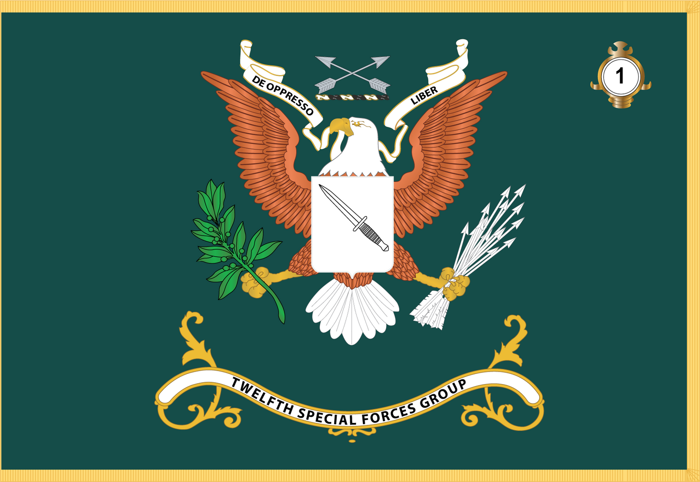 Rectangle Flags - Army - Regimental Colors - 12th Special Forces Group w Background w Fringe - 1st Battalion X 300