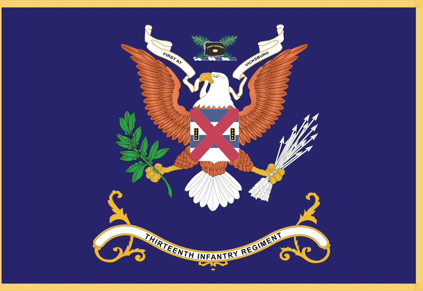 Rectangle Flags - Army - Regimental Colors - 13th IR - FIRST AT VICKSBURG - Flag w Fringe x 300