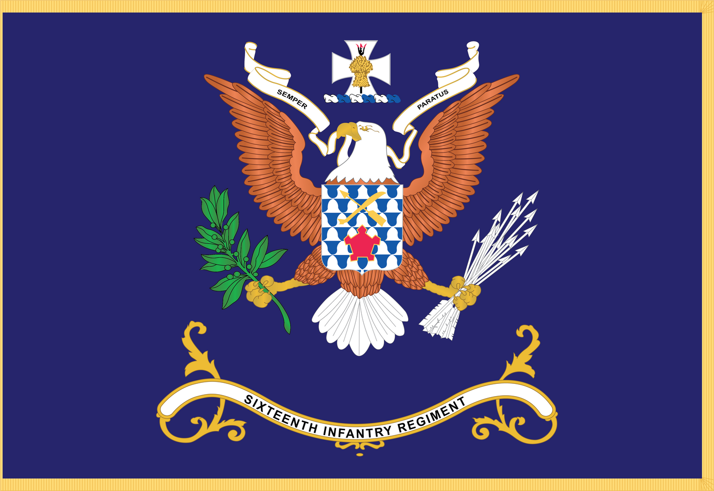 Rectangle Flags - Army - Regimental Colors - 16th Infantry Regiment - SEMPER PARATUS - Flag w Fringe x 300
