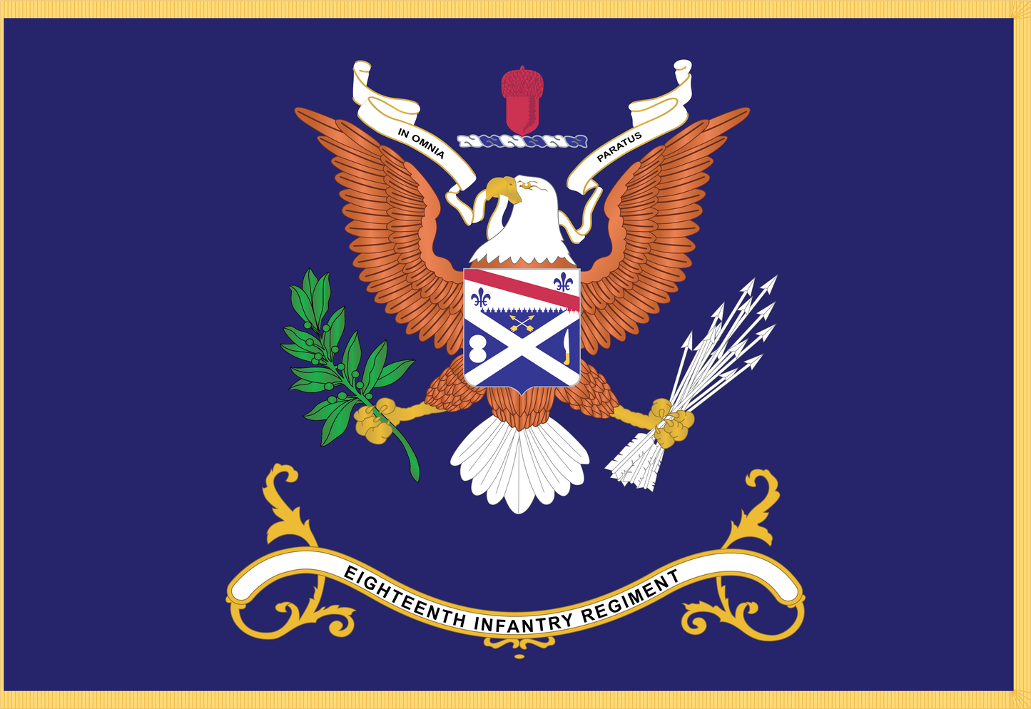 Rectangle Flags - Army - Regimental Colors - 18th Infantry Regiment - IN OMNIA PARATUS - Flag w Fringe x 300