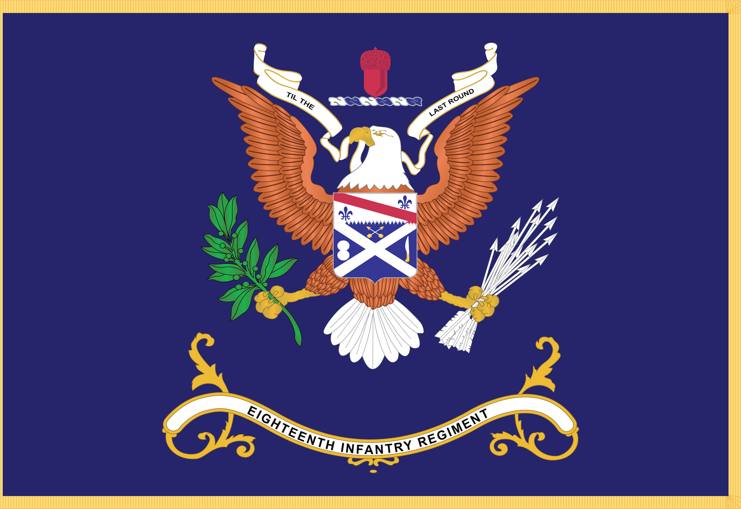 Rectangle Flags - Army - Regimental Colors - 18th Infantry Regiment - TIL THE LAST ROUND - Flag w Fringe x 300