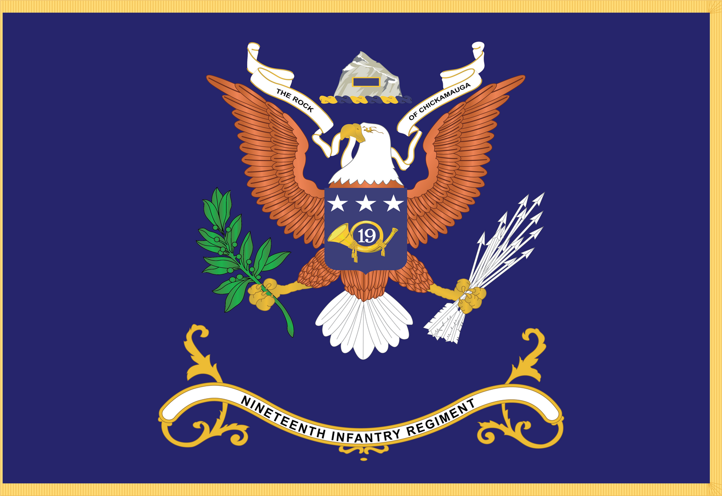 Rectangle Flags - Army - Regimental Colors - 19th Infantry Regiment - THE ROCK OF CHICKAMAUGA - Flag w Fringe x 300