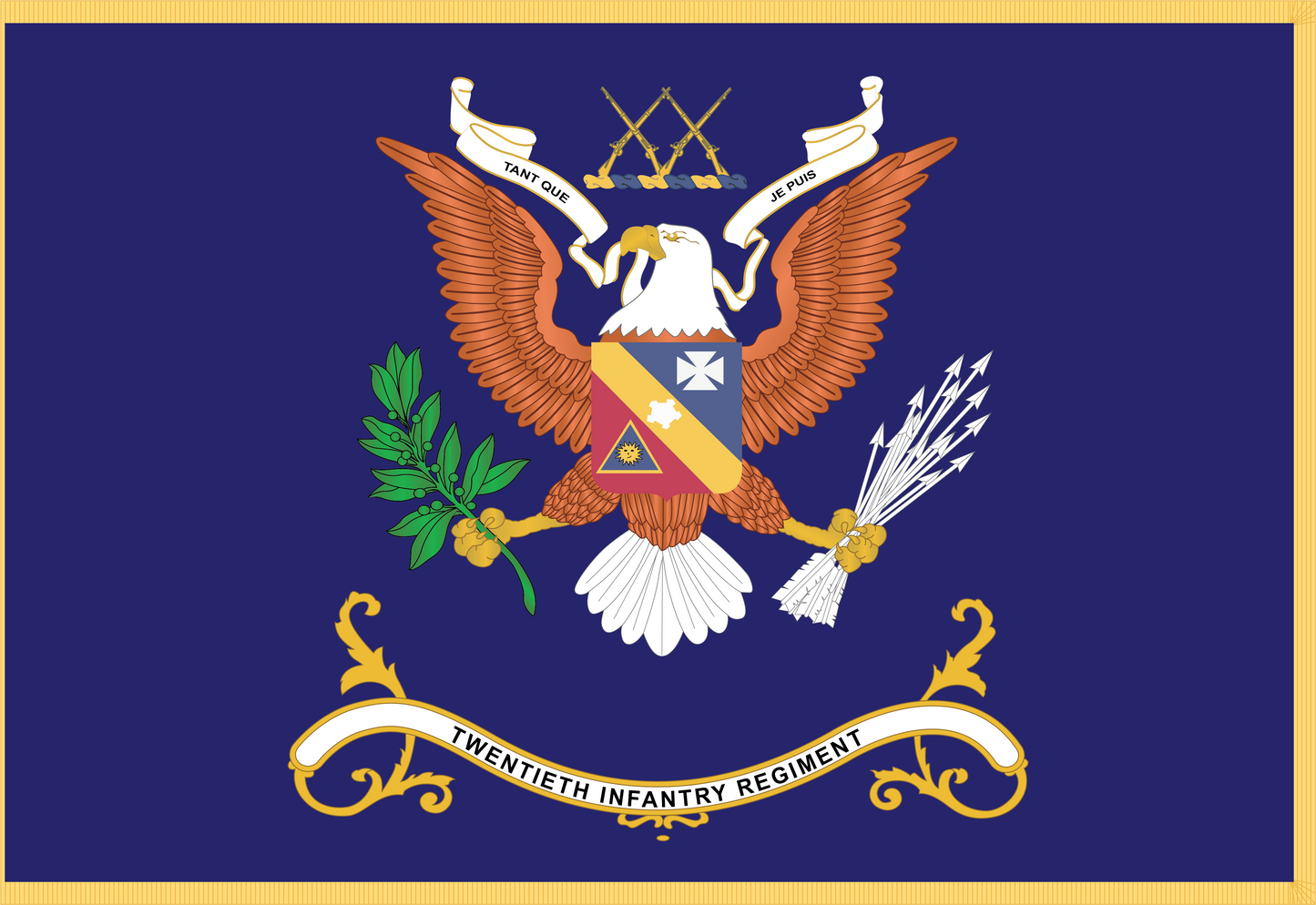 Rectangle Flags - Army - Regimental Colors - 20th Infantry Regiment - TANT QUE JE PUIS - Flag w Fringe x 300