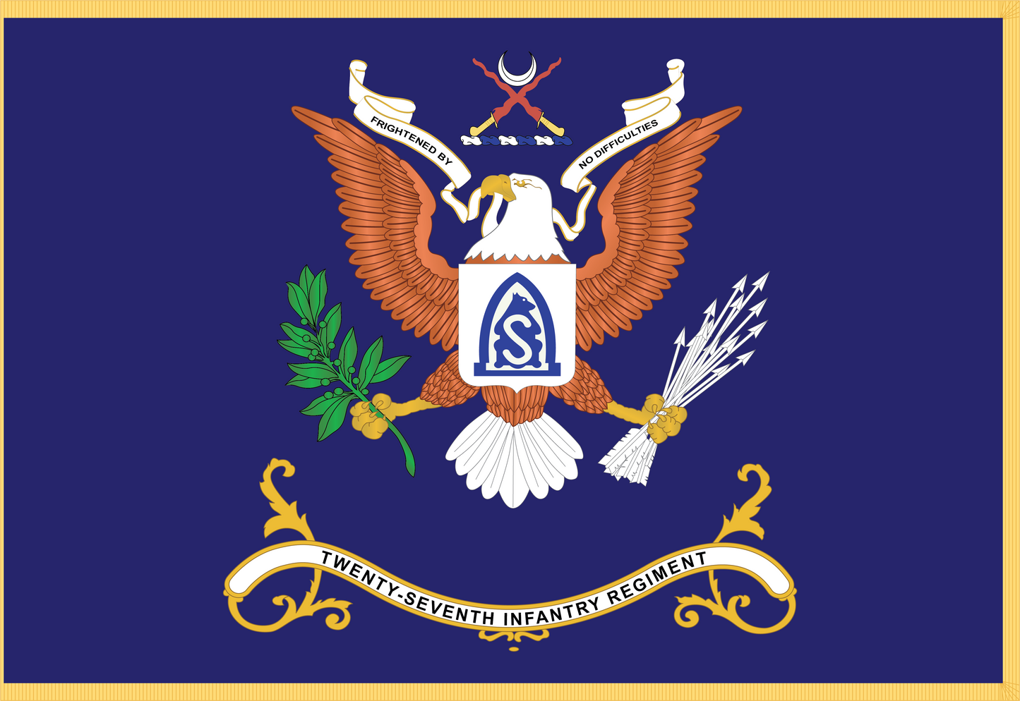 Rectangle Flags - Army - Regimental Colors - 27th IR - FRIGHTENED BY NO DIFFICULTIES - Flag w Fringe x 300