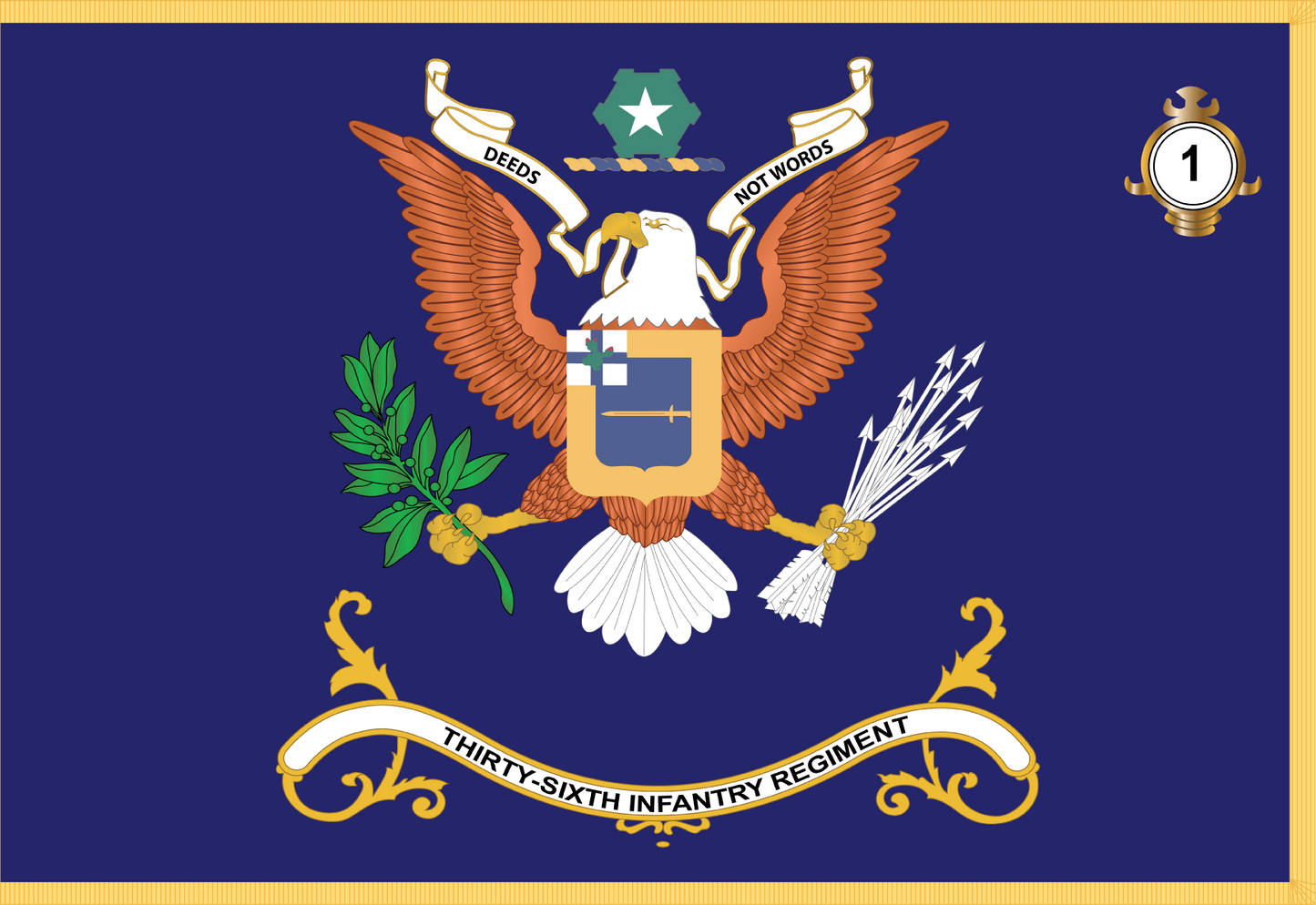 Rectangle Flags - Army - Regimental Colors - 36th Infantry Regiment - DEEDS NO WORDS - 1st Battalion X 300