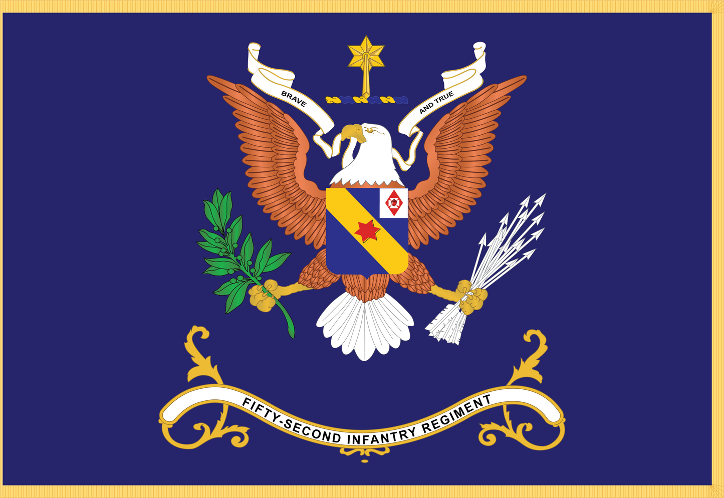 Rectangle Flags - Army - Regimental Colors - 52nd Infantry Regiment - BRAVE AND TRUE - Flag w Fringe x 300