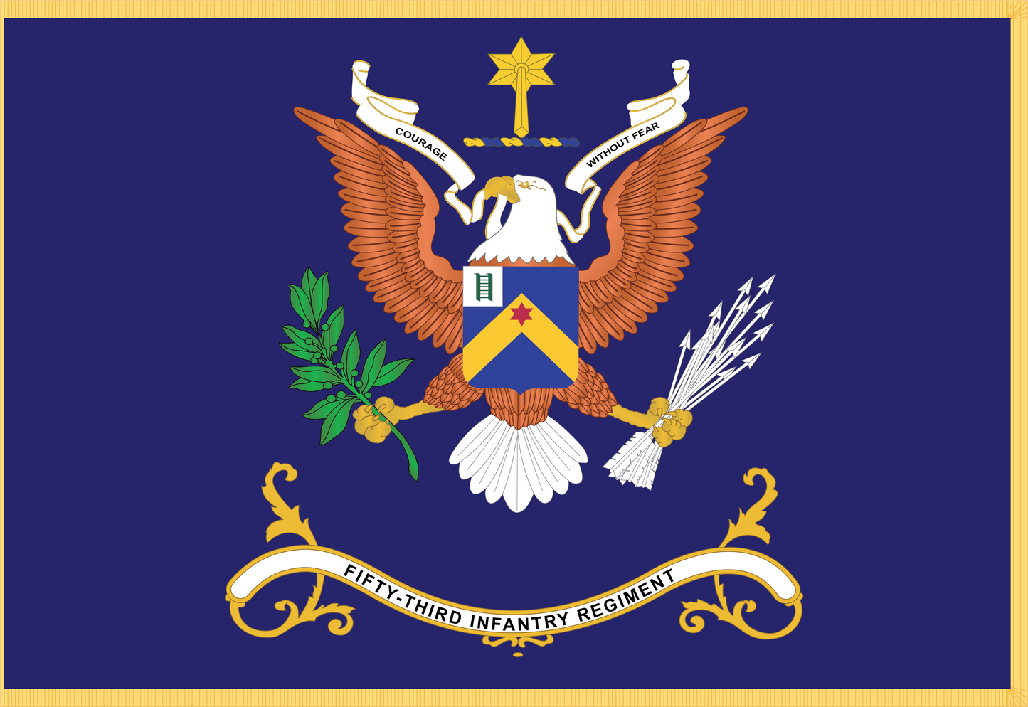 Rectangle Flags - Army - Regimental Colors - 53rd Infantry Regiment - COURAGE WITHOUT FEAR - Flag w Fringe x 300