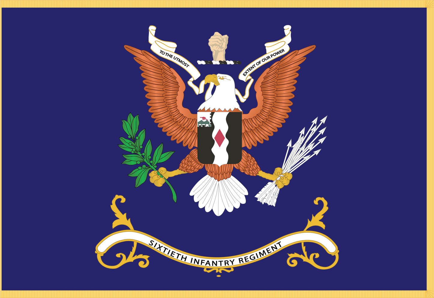 Rectangle Flags - Army - Regimental Colors - 60th Infantry Regiment - TO THE UTMOST EXTENT OF OUR POWER Flag w Fringe X 300
