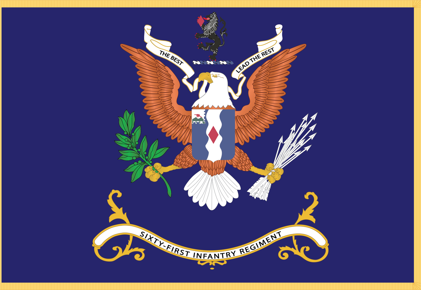 Rectangle Flags - Army - Regimental Colors - 61st Infantry Regiment - THE BEST LEAD THE REST Flag w Fringe X 300
