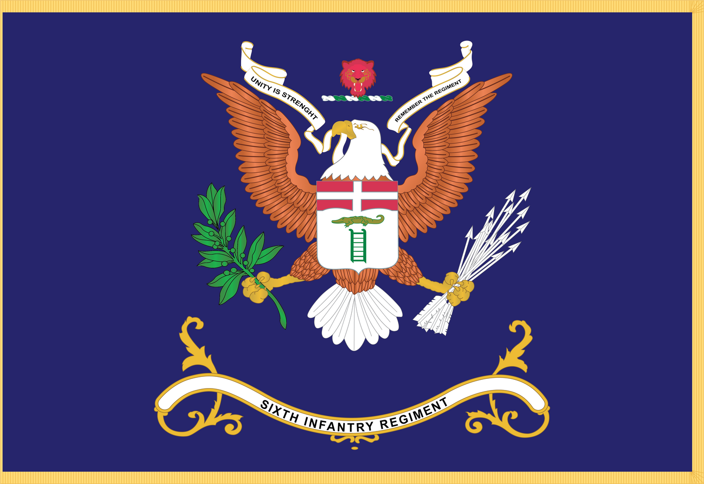 Rectangle Flags - Army - Regimental Colors - 6th Infantry Regiment - UNITY IS STRENGTH - Flag w Fringe X 300