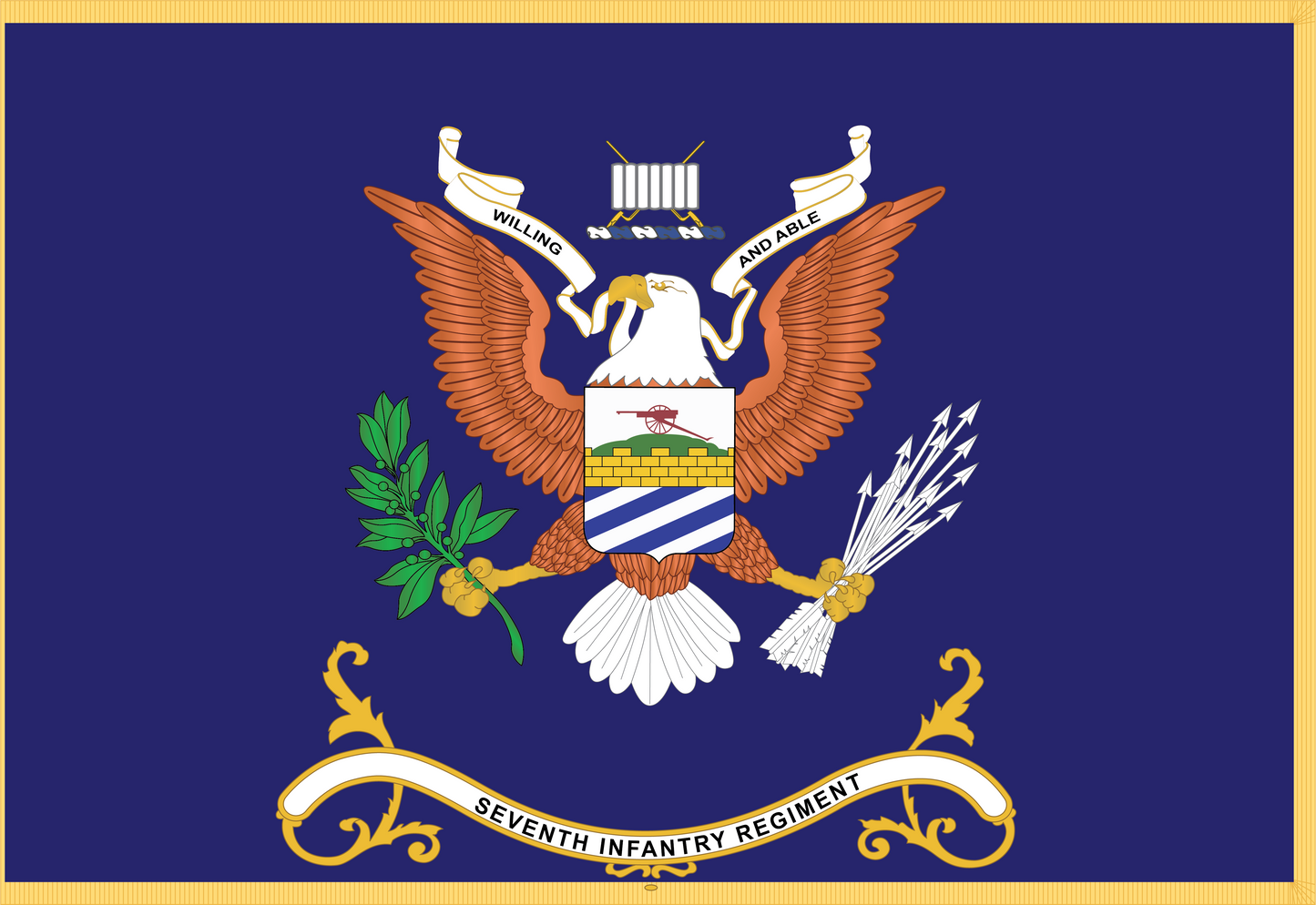 Rectangle Flags - Army - Regimental Colors - 7th Infantry Regiment - WILLING AND ABLE - Flag w Fringe X 300