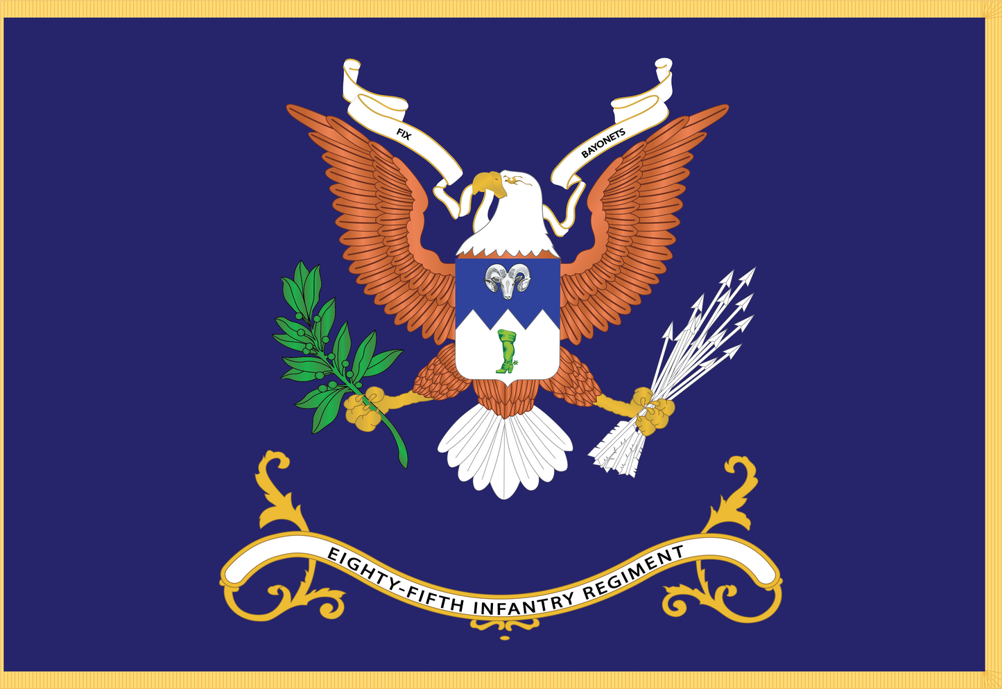 Rectangle Flags - Army - Regimental Colors - 85th Infantry Regiment - FIX BAYONETS Flag w Fringe X 300