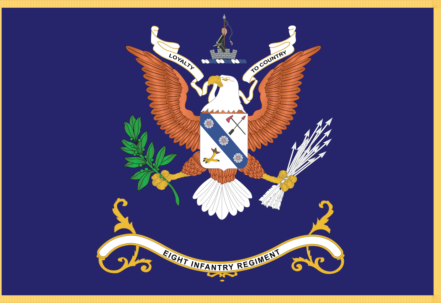 Rectangle Flags - Army - Regimental Colors - 8th Infantry Regiment - LOYALTY TO COUNTRY - Flag w Fringe X 300