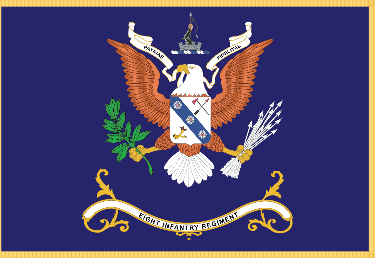 Rectangle Flags - Army - Regimental Colors - 8th Infantry Regiment - PATRIAE FIDELITAS - Flag w Fringe X 300