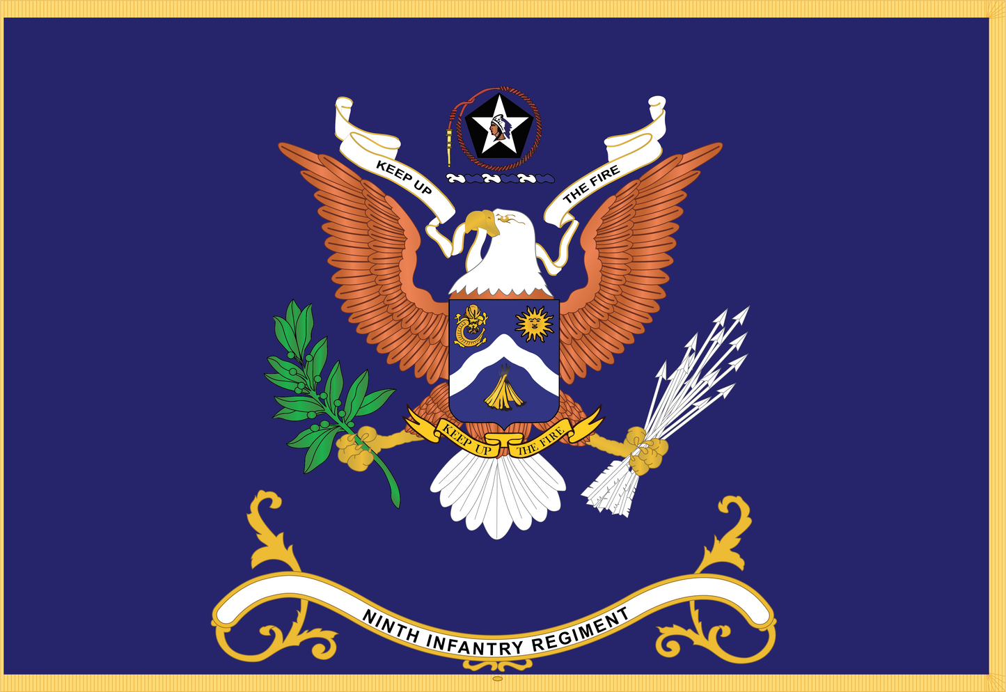 Rectangle Flags - Army - Regimental Colors - 9th Infantry Regiment -KEEP UP THE FIRE x 300