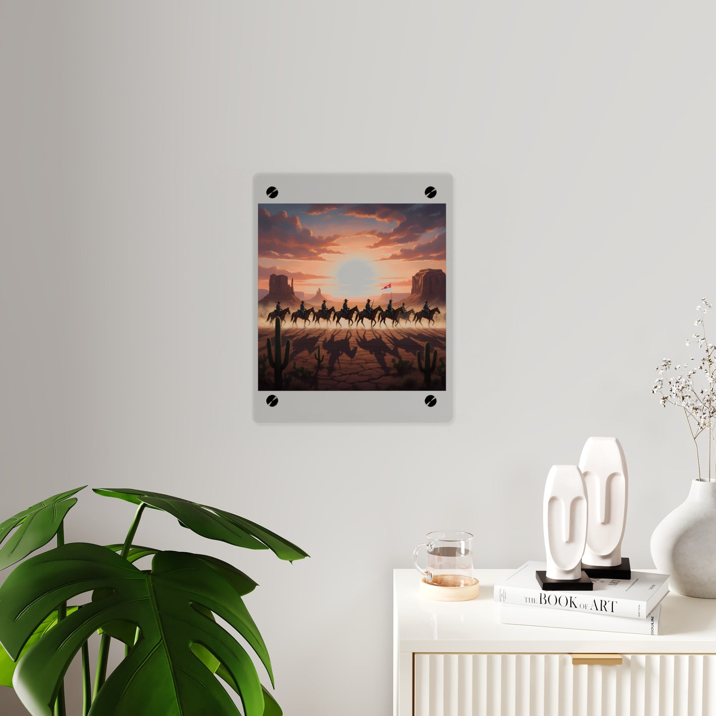 Acrylic Wall Art Panel - 10th Cavalry on Patrol in the sunset w 10th Cav Guidon