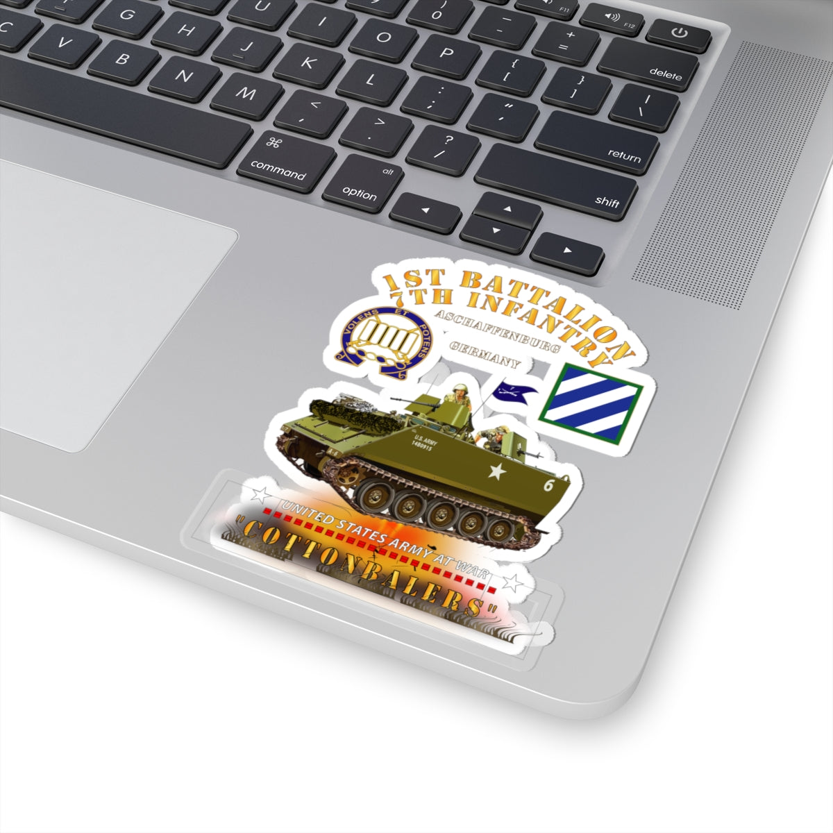 Kiss-Cut Stickers - Army - 1st Bn 7th Infantry - Aschaffenburg FRG - M113 APC  - CottonBalers X 300