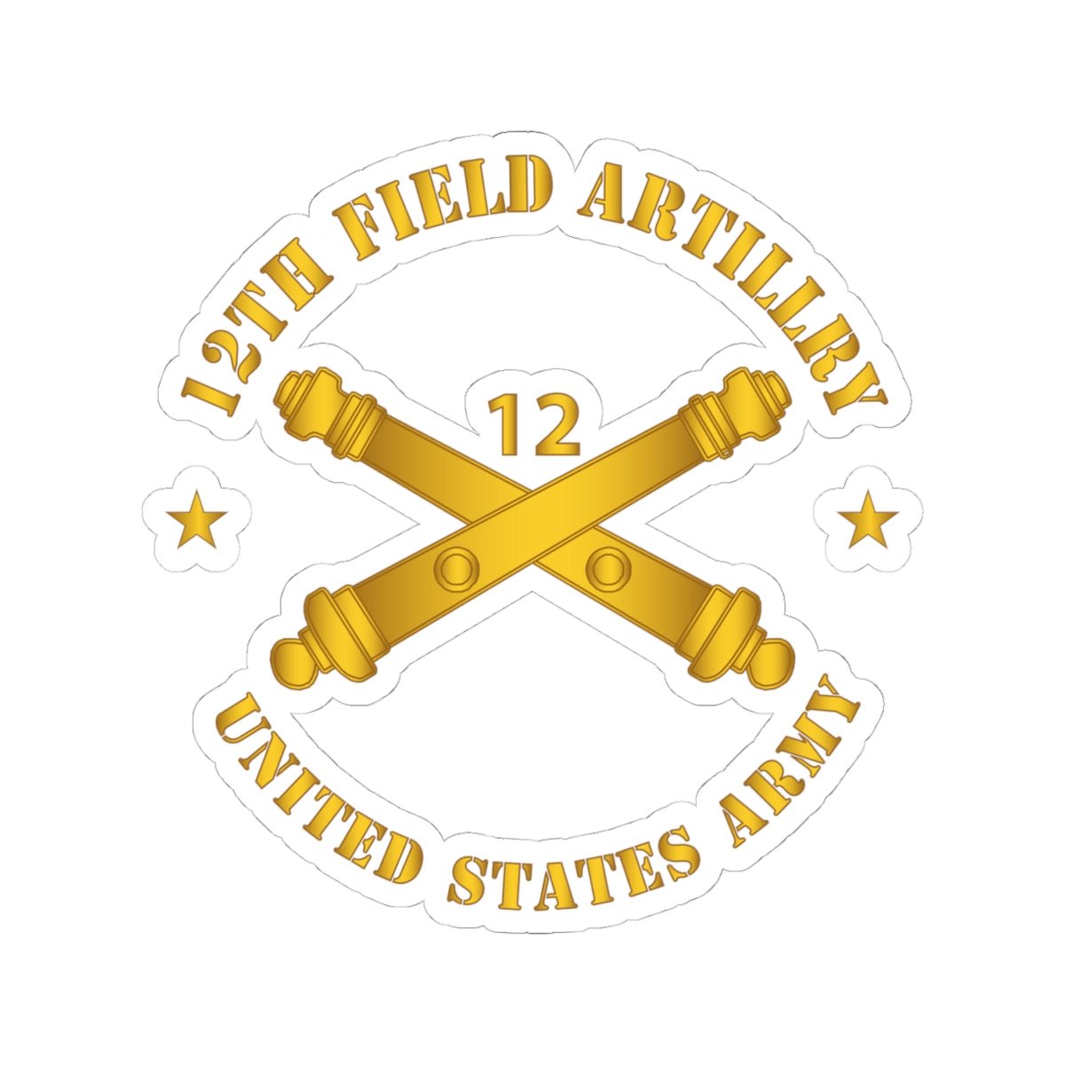 Kiss-Cut Stickers - Army - 12th Artillery Regiment w Branch - US Army
