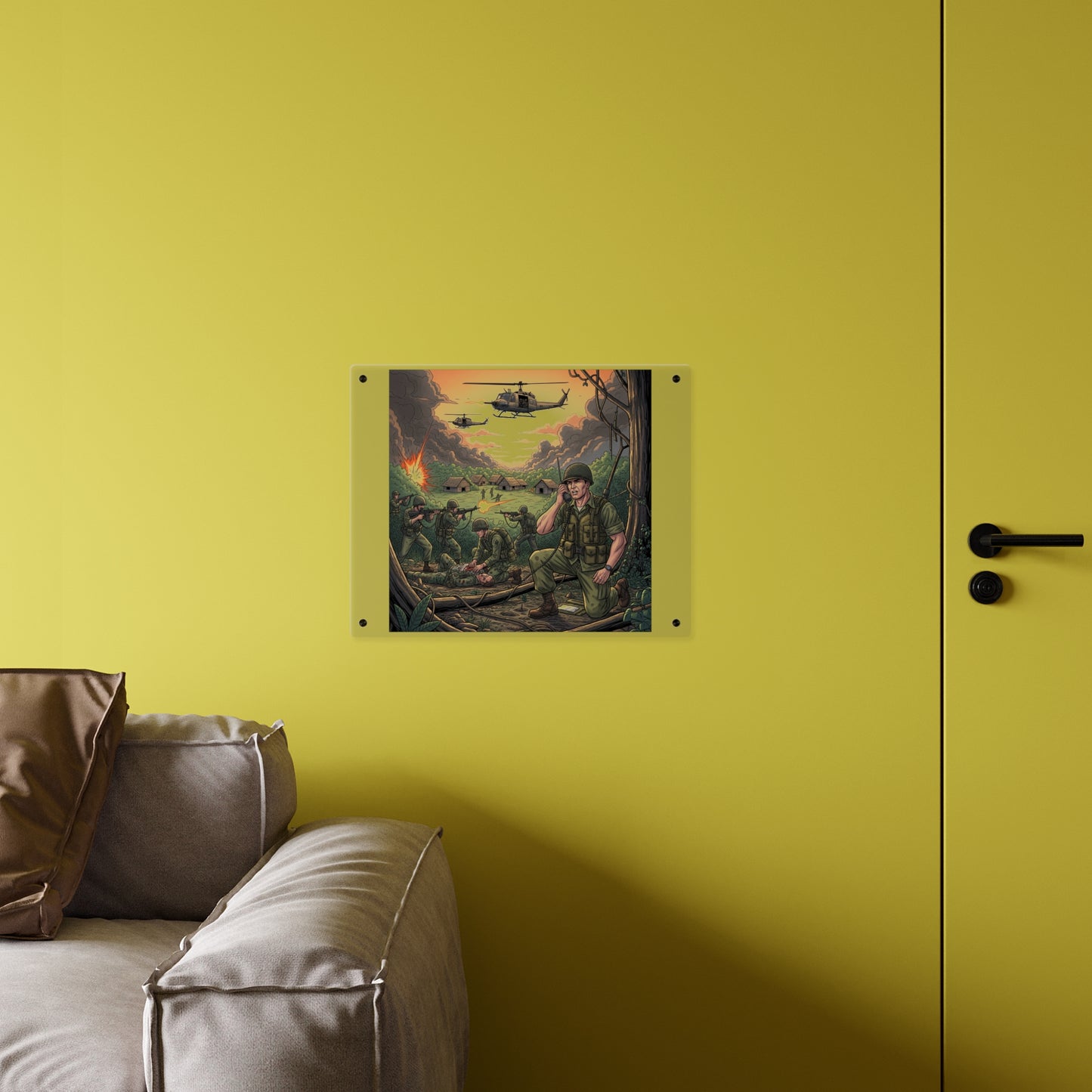 Acrylic Wall Art Panel - Vietnam Patrol Fire Fight Requesting Medevac