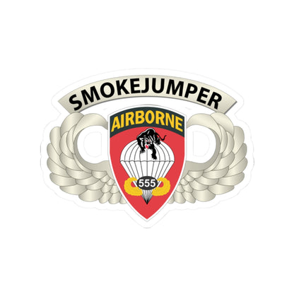Kiss-Cut Stickers - Army - Airborne Badge - 555th Parachute Infantry Bn - SSI w SmokeJumper Tab