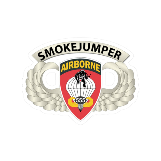 Kiss-Cut Stickers - Army - Airborne Badge - 555th Parachute Infantry Bn - SSI w SmokeJumper Tab
