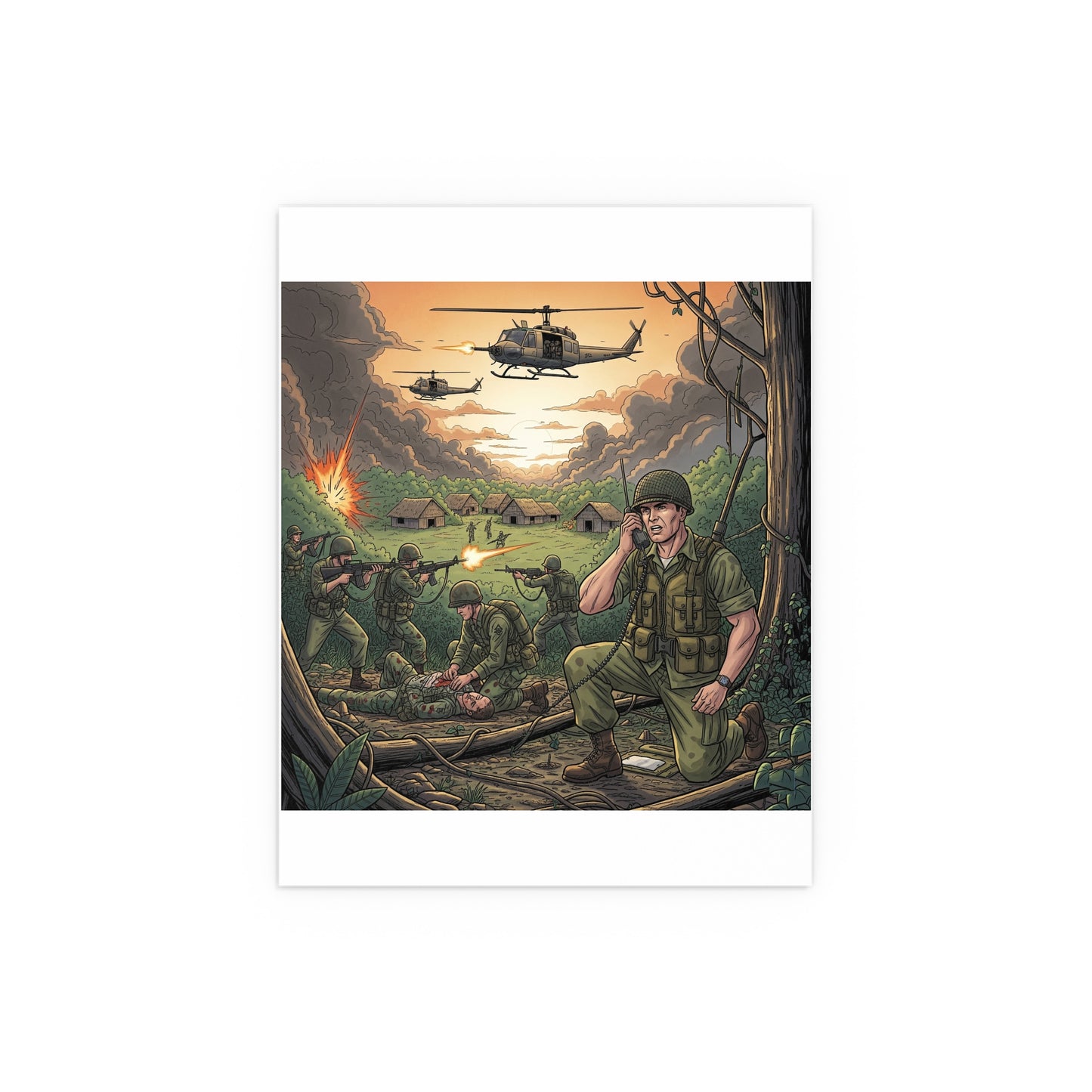 Indoor and Outdoor Silk Posters - Vietnam Patrol Fire Fight Requesting Medevac