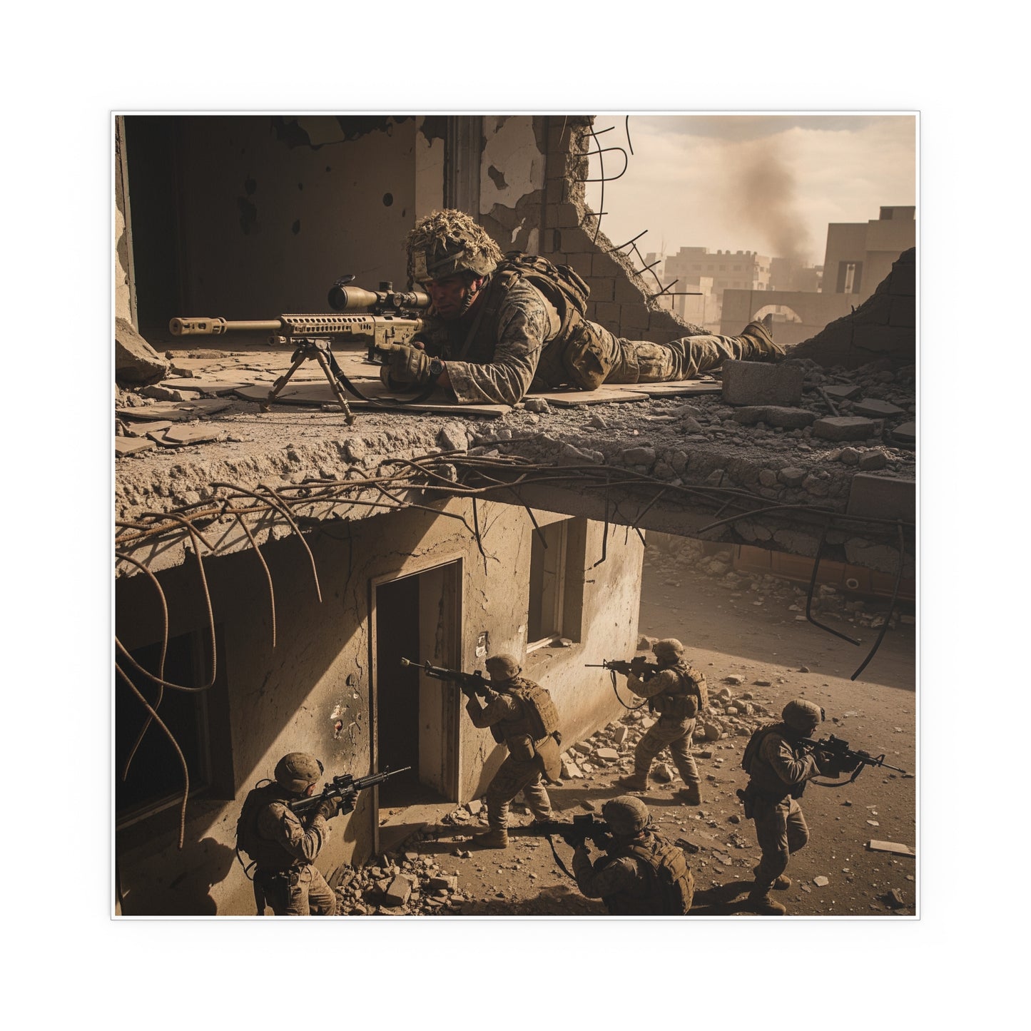 Indoor and Outdoor Silk Posters - Marine Sniper Providing Overwatch for Breach Team
