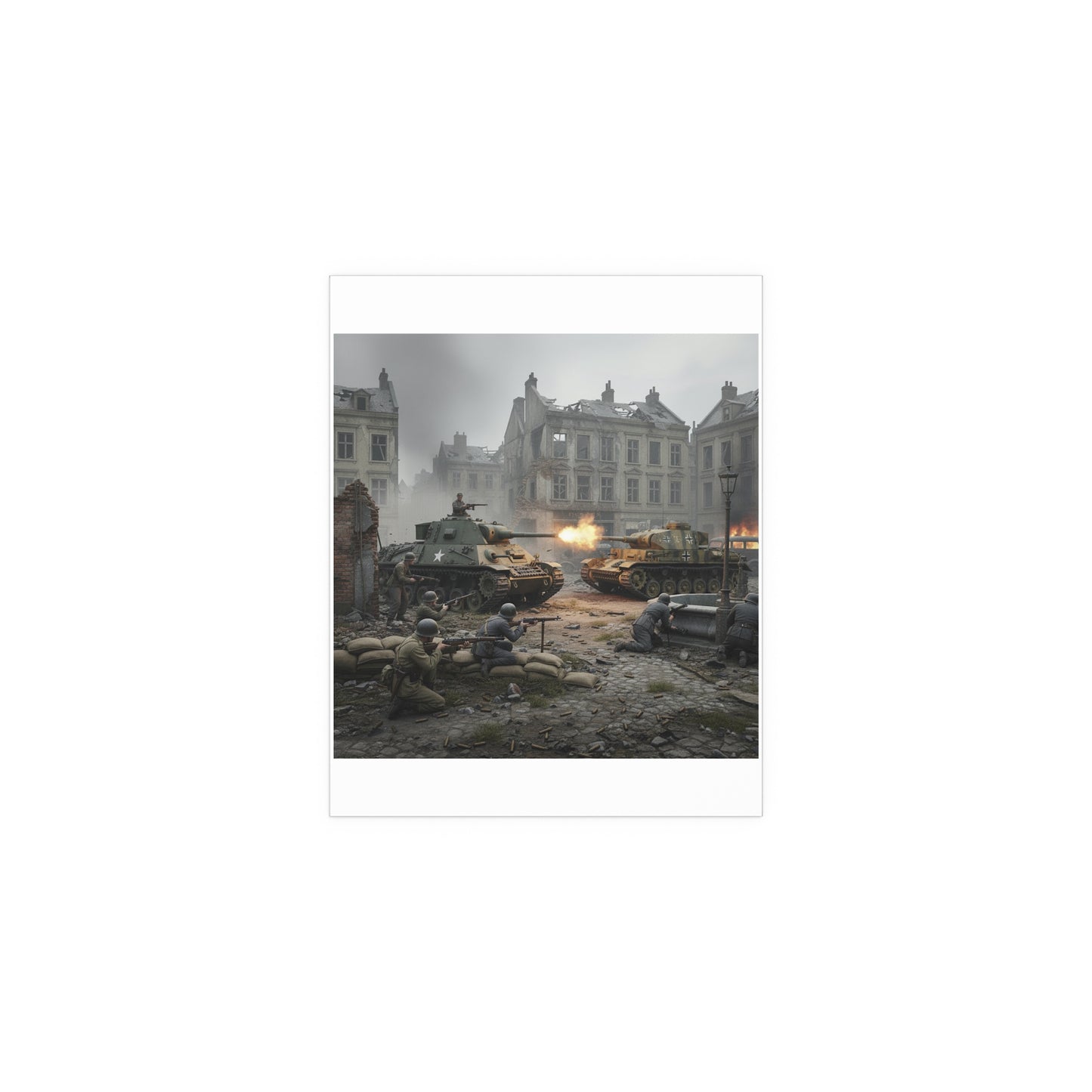 Indoor and Outdoor Silk Posters - US Tank Destroyer - M10 Wolverine Battles a German Panzer Tank