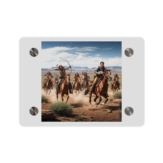 Acrylic Wall Art Panel - Apache Indians attacking a Pony Express Rider