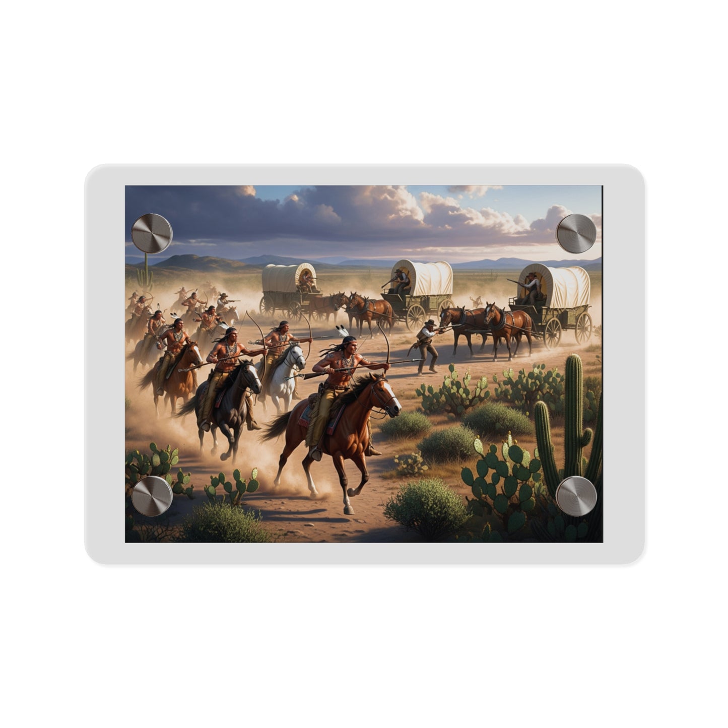 Acrylic Wall Art Panel - Apache Indians attacking a wagon train